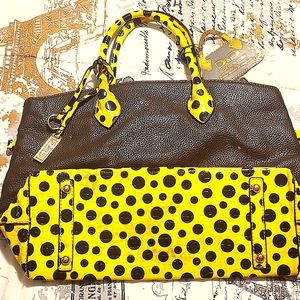 black and yellow purse with dots